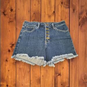 Just Black by Lulus High Waist Multi-Button Dark Wash Denim Shorts Size 29